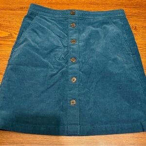 J Crew Teal Corduroy Button-Front Skirt